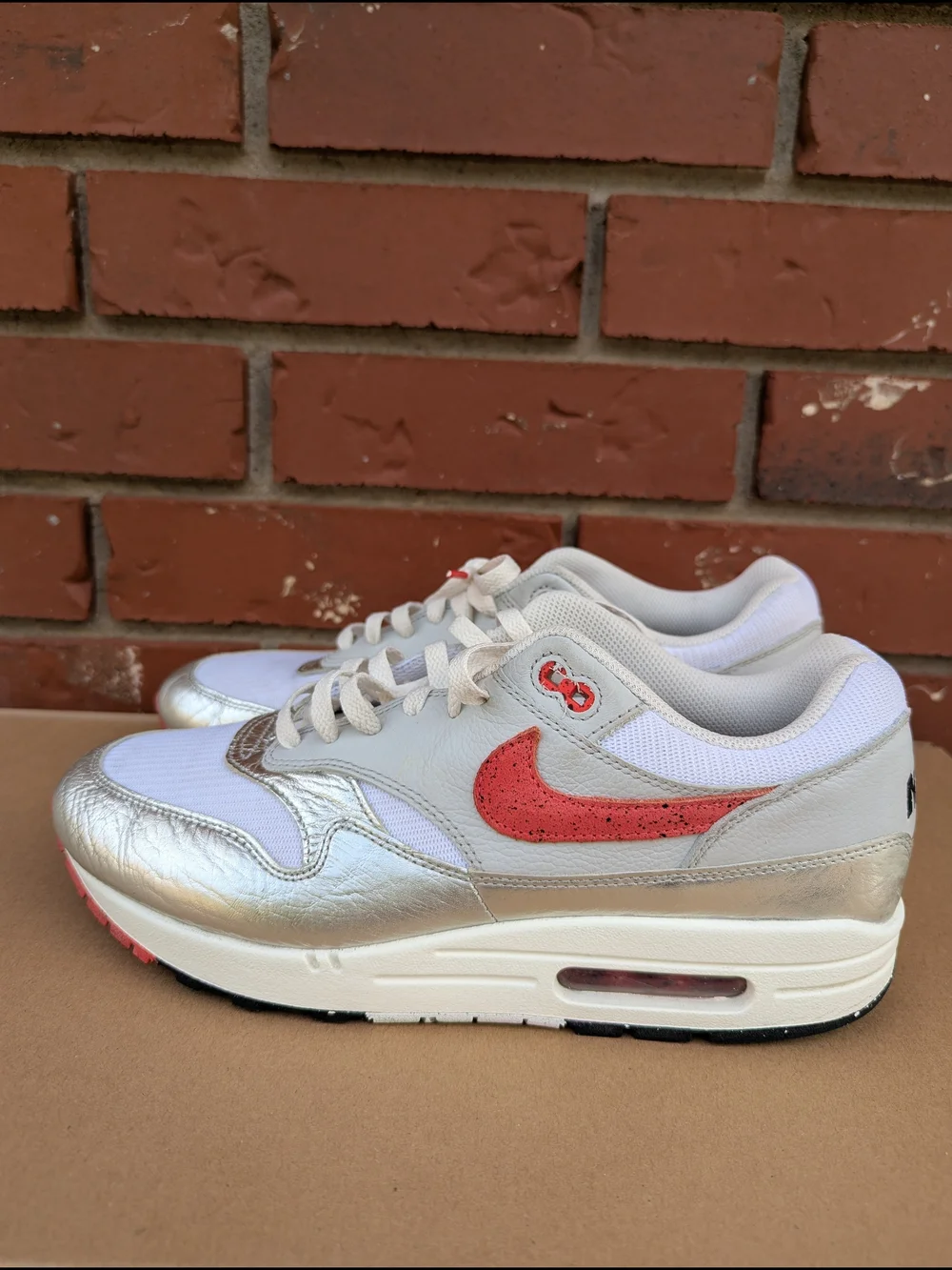 Nike Air Max 1 Premium SE Hot Sauce Metallic Silver Chile Red Men's Size 11